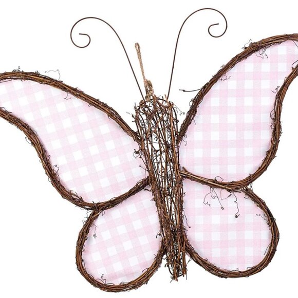 22" Grapevine Hanger: Pink Check Butterfly - Picture 3 of 4